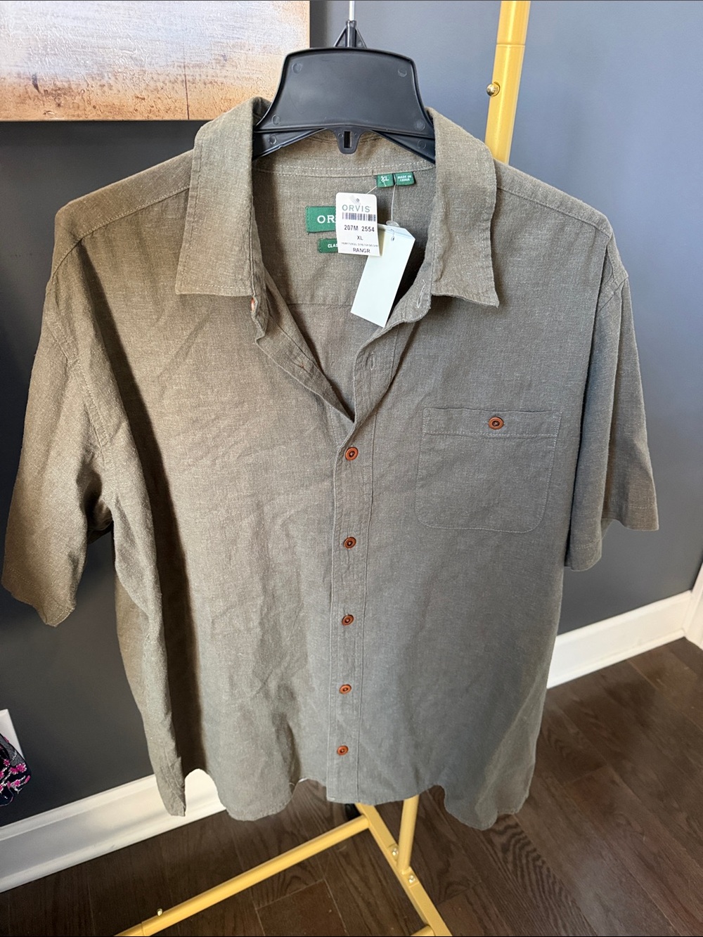 Orvis Men's Olive Green Short-Sleeve Button-Up Shirt